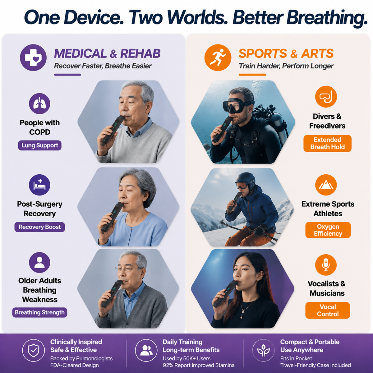 Smart Breathing Trainer with App – Real-Time Lung Training Monitor, Dual Inhale & Exhale, 3 Resistance Levels