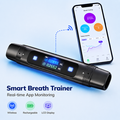 Smart Breathing Trainer with App – Real-Time Lung Training Monitor, Dual Inhale & Exhale, 3 Resistance Levels