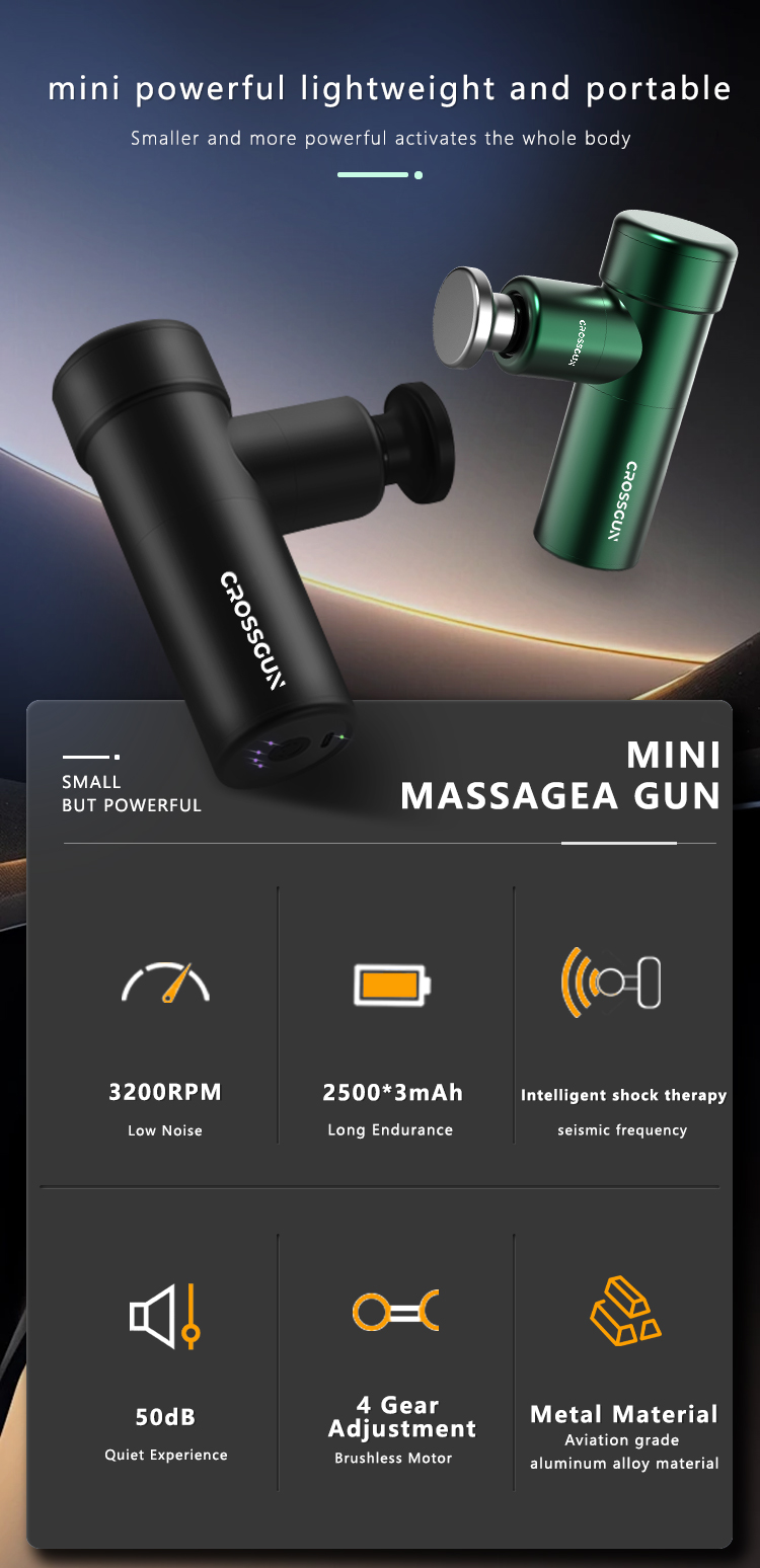 CROSSGUN BS200 Pro Professional Deep Muscle Massage Gun Brushless Motor 4 Massage Heads Timing Control for Full Body Facial Use